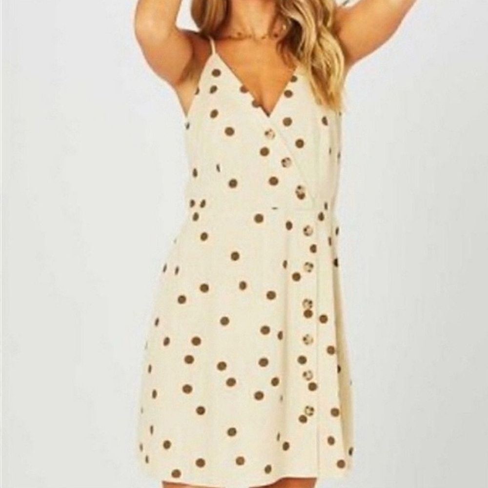 Altar'd State Jenna Cream With Brown Polka Dot Mini Dress Sz Large